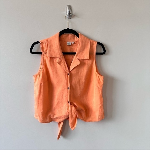 TWIK-LINEN Blend Tie Front Sleeveless Top (Small) - Picture 1 of 8
